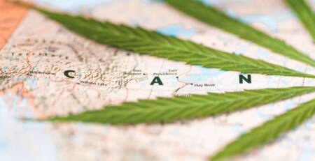Cannabis leaf on the map of Canada, a 420 friendly country. SpeedGreens