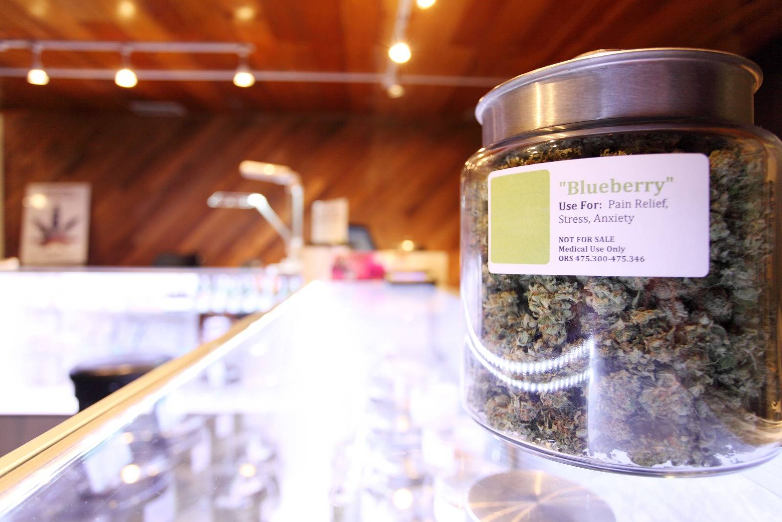 Medical marijuana in large jar for Cannabis Ontario. Speed Greens