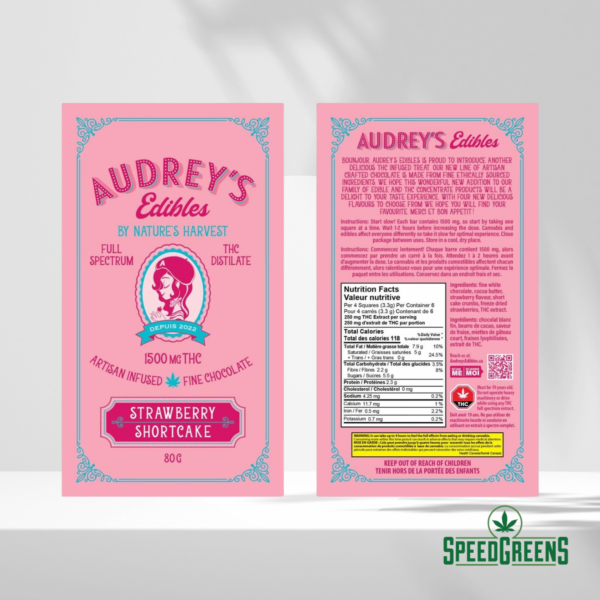 Close-up of Strawberry Shortcake THC edible bar with packaging