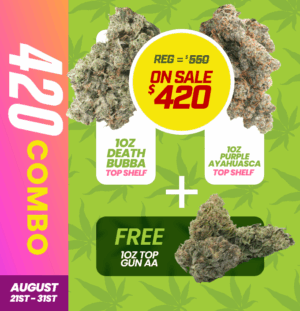 Alt Text: 420 Combo Pack featuring 3 ounces of premium cannabis strains