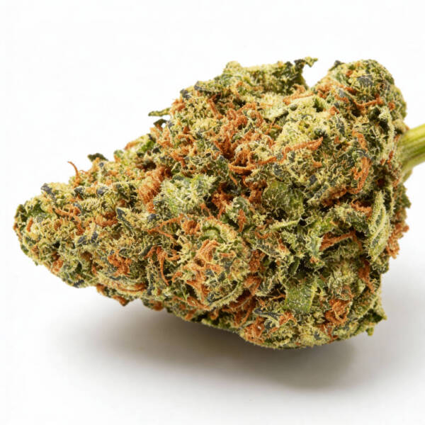Close-up of Tropic Thunder weed strain buds showing bright neon green nugs with orange hairs and frosty golden trichomes, highlighting its tropical citrus sativa-dominant profile.