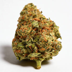 Lit Tropic Thunder pre-roll resting beside loose tropical-smelling cannabis flower, suggesting an energizing, uplifting sativa experience.