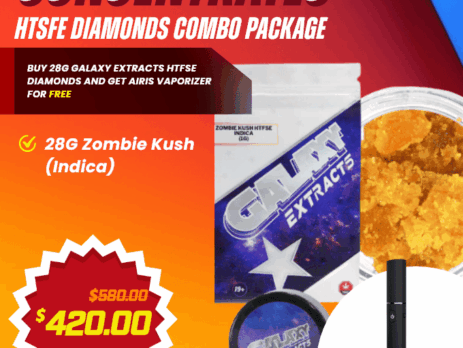 Galaxy Extracts HTFSE diamonds combo with 28g Zombie Kush diamonds jar plus FREE AIRIS Vaporizer for premium dabbing setup