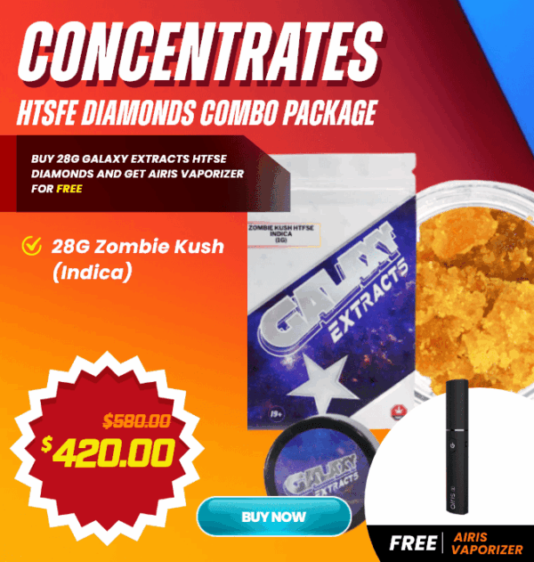 Galaxy Extracts HTFSE diamonds combo with 28g Zombie Kush diamonds jar plus FREE AIRIS Vaporizer for premium dabbing setup