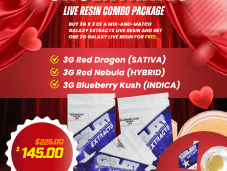 Galaxy Extracts live resin combo pack with multiple 3g jars including Red Dragon, Red Nebula, Blueberry Kush, and a FREE Pineapple Express live resin