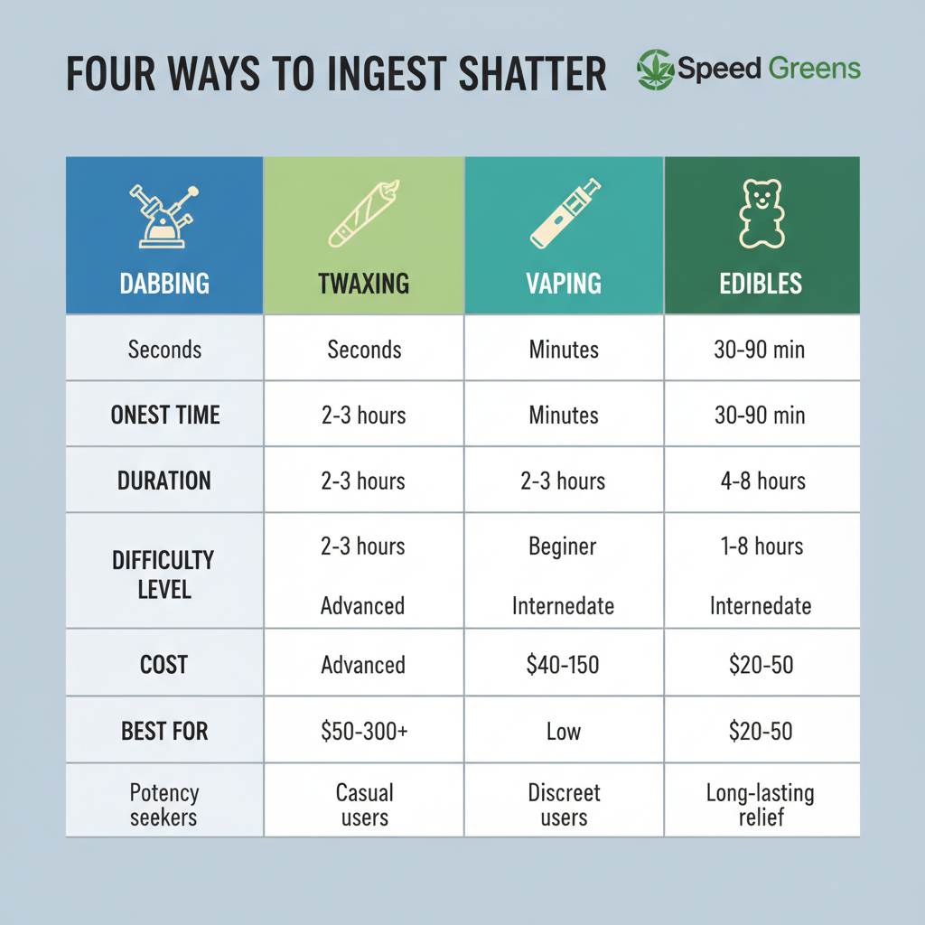 Comparison of four ways to ingest shatter