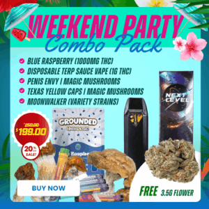 Weekend Party Combo Pack with THC edible 1g vape magic mushrooms pre rolls and free gifts for 199