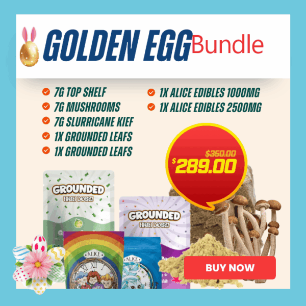 Golden Egg Bundle Easter special with top shelf flower kief mushrooms and premium edibles
