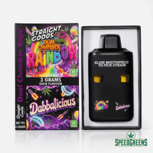 Straight Goods 6g dual-chamber THC vape with Lemonade (Sativa) and Blueberry